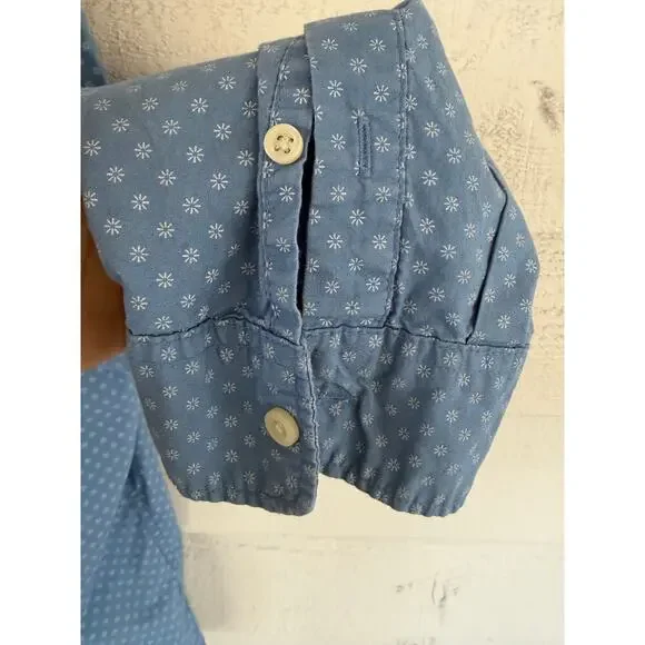 GAP Untucked Button Down Shirt XXL Blue Print Casual Long Sleeve Cotton - Picture 6 of 6